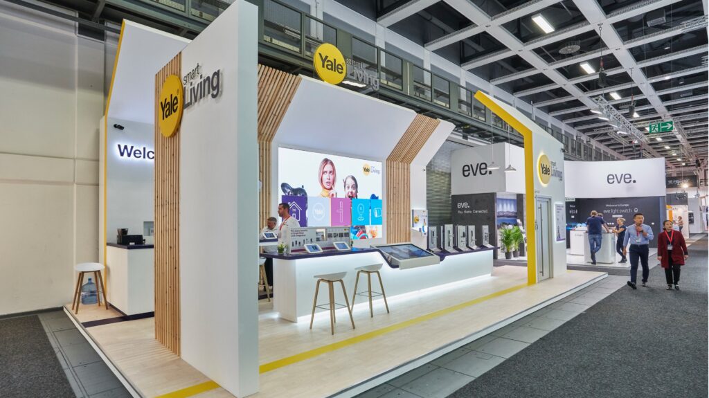 Open Yale product showcase with LED wall and illuminated displays